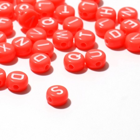 Acrylic bead "English letters" mix, 7 × 4mm, set 10 g, color-coral color-1
