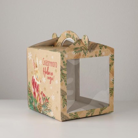 Confectionery box with a window, a chest, a “fairy tale” 20 x 20 x 20 cm, New Year-1