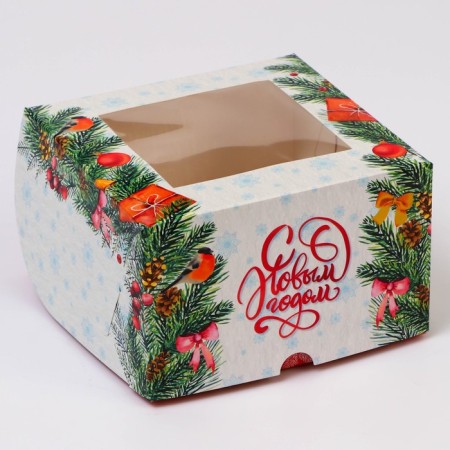 New Year. Box for 4 cupcake with the Window "New Year's Gifts", 16 x 16 x 10 cm, packaging-1