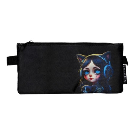 Penal soft 1 compartment, 115 x 220 mm, flat, colorio, for girls, black-1
