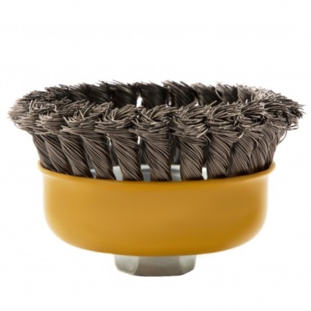 Denzel Ushm brush, 100 mm, M14, cup, twisted stainless steel. wire 0.5 mm-3