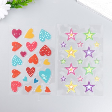 Plastic sticker "Stars/heart/flowers" mix 19x10 cm-1