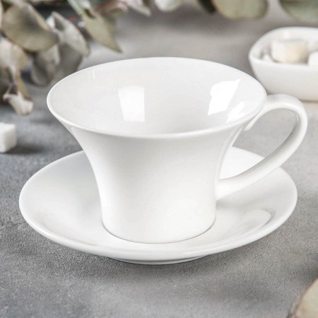Tea steam porcelain Wilmax, 2 items: a cup 330 ml, a saucer, white color