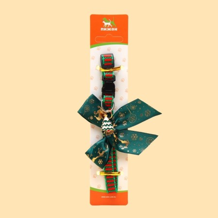 Collar + bow with deer + New Year's suspension "Christmas tree", 30 x 1 cm, kapron, green-5