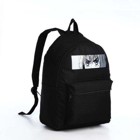 Youth backpack from textiles on the zipper "Anime", pocket, black color-2