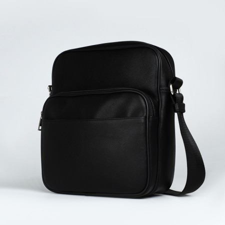 Male bag over the shoulder, Textura, artificial leather, black color-1