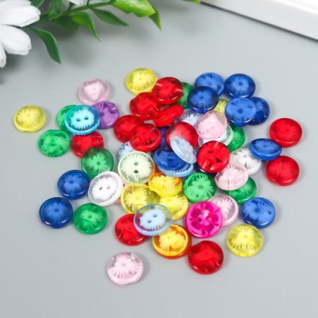 Buttons plastic 2 punctures "translucent flash" 1.4x1.4 cm set 60 pcs MIX 2.5x5.7 cm 90957
