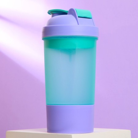 Sports shaker with a bowl for protein, purple-blue, 500 ml-5