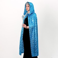 Carnival set: blue cloak with a pattern, braid, rod, crown