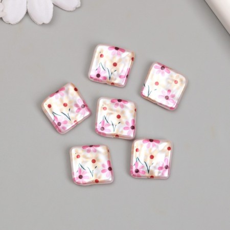 Bead for creativity plastic "Pearl flat square with flowers" 0.5x1.6x1.6 cm-2