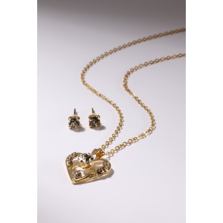 Set 2 objects: earrings, pertressed pendality, heart, white color in gold, 45 cm-4