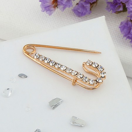 Classic-Rosace pin, 3.5cm, white color in gold-3