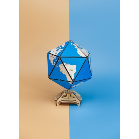 Designer Wooden 3D Ewa Globe Icosahedron with a secret (box, safe) blue-5