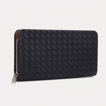 Male purse with zipper, department for bills, for maps, for coins, black color