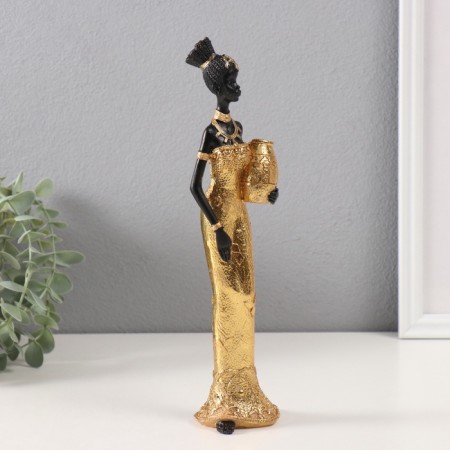 Souvenir Polystone "African Zem in a golden dress, with a vase" 5x6x27 cm-1
