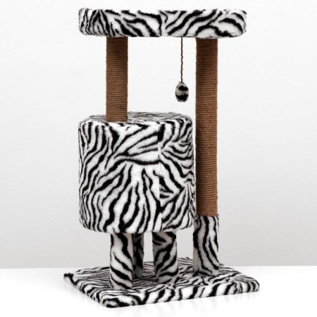 House for cats with a claw "Round with a site", 52 x 52 x 95 cm, zebra-2