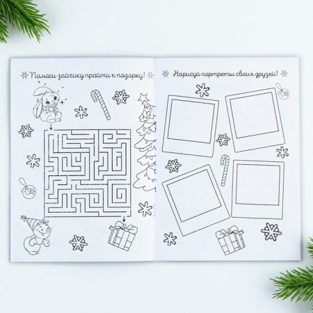 Gift New Year's set: notebook coloring, stencils, stickers and wax crayons "Grandfather Frost"-9