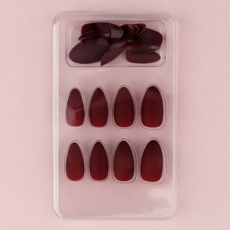 Bordeaux patch nails, 24 pcs, adhesive plates, almond shape, matte burgundy color-3