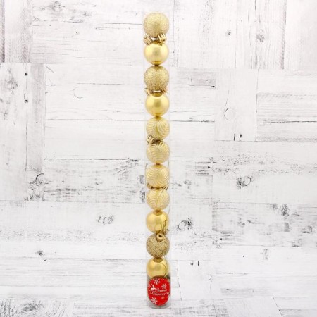 Set of balls plastic D-4 cm, 12 pcs "New Year's branches" gold-1