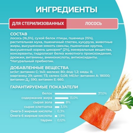 Dry food Purin One for sterilized cats, salmon/wheat, 750 g-5