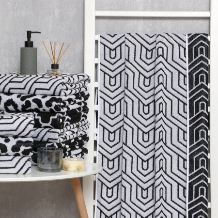 Terry Ethel "Ornament" white on black, 70x130 cm, 100% cotton, 420 g/m2