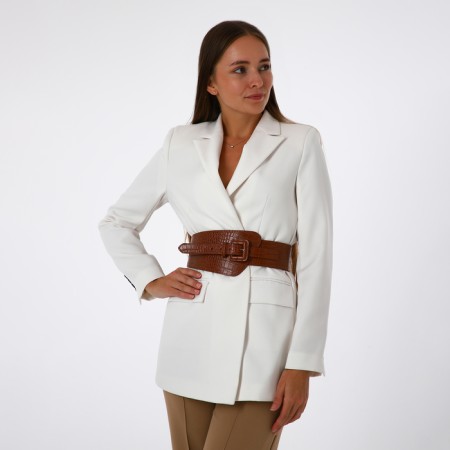 Women's belt, width 11 cm, leather buckle, red color