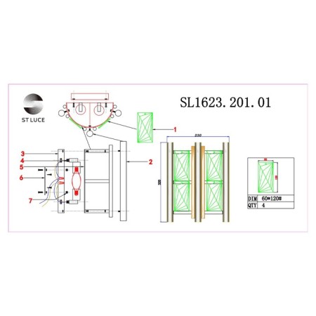 Sconces st. SL1623.201.01. Corsia. 2x40 watts, E14, 23x29 cm, Shampan-5