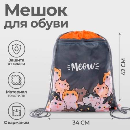 A bag for shoes with a pocket of 420 x 340 mm, calligrata MSO-7C, (soft polyester, density 210D), Cats)