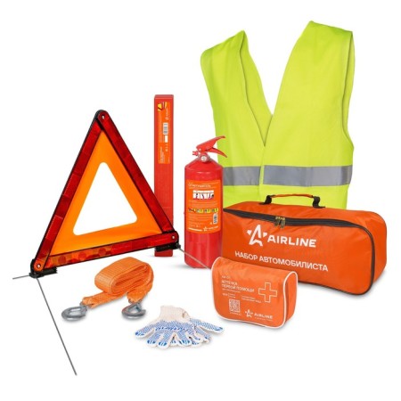 Set of motorist "Tekhosthost-2", composition: sign, first-aid kit, fire extinguisher OP2, gloves, cable 3.5 t, live
