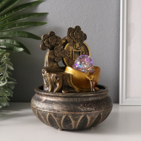 The desktop fountain from the network, the backlight "Cash tree. Wealth" 16x16x20 cm-2