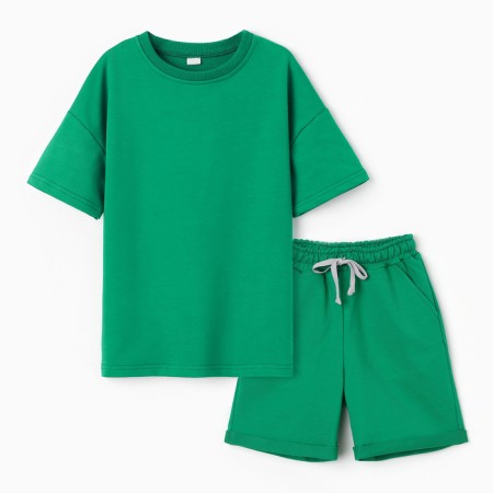 Children's costume (T -shirt, shorts), green color, height 116