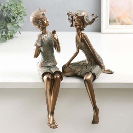 Souvenir Polystone "Children - Mischief" under bronze set 2 pcs 14.5x16x32 9x18x33 cm