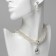 Set 2 objects: earrings, necklace “ladies” torsion, drops, white color in silver, 45 cm