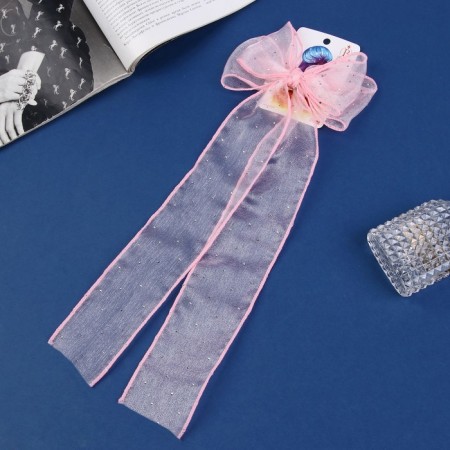 Hair clip "Schoolgirl" bow point, 12x30 cm, pink