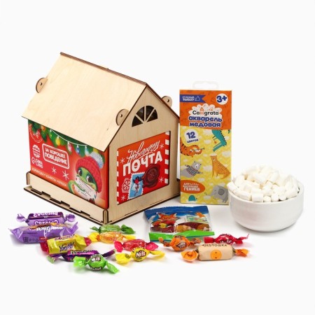 Sweet children's gift "Mail": chocolate sweets, dummy feeder, paints, 700 g.-1