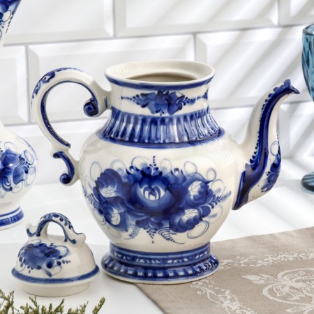 Kuzatoy kettle, gzhel, porcelain, 22x22 cm-2