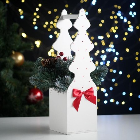 Gift box "Christmas tree" (12*12*42) tree, MDF 6 mm, painted, decorated, white-red