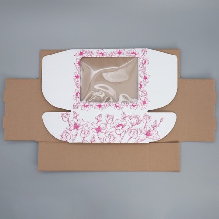 Box a gift team with a window, packaging, "flowers", white, 27x10x21 cm-5