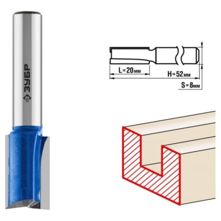 Frases groove bison 28755-12-19, straight, with cutters, shank d = 8 mm, 12 x 19 mm