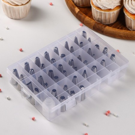 A set of pastry nozzles, 42 pcs, d = 1.7 cm, adapter, in the case, nozzles mix-4