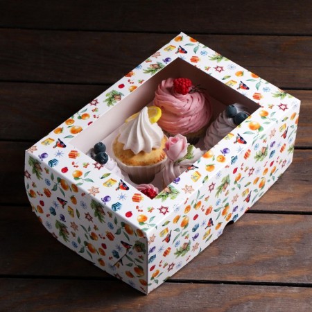 Packaging for 6 cupcakes with the “New Year mood” window, 25 x 17 x 10 cm, 1 pc.-2