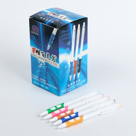 Ballic handle, 0.5 mm, blue rod, white body with a rubber holder, mix-1
