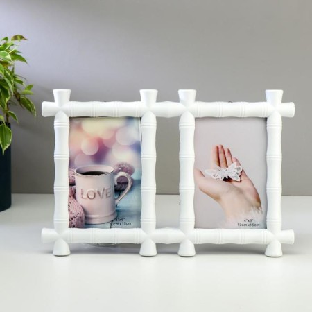 Photo frame plastic in 2 photos 10x15 cm "Bamboo" white 20.5x31x2 cm