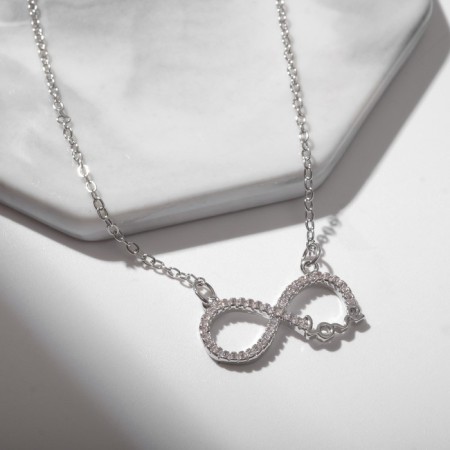 Pendant “Give Happiness” Zircon, Infinity, white in silver, 45 cm