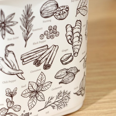Capacity for bulk products, 1.1 liters, with decor, beige color-2