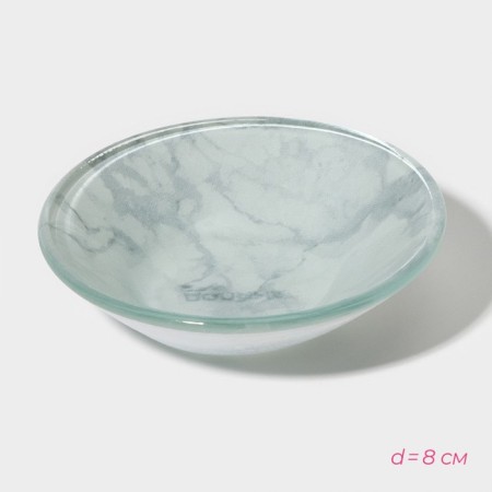 A set for sushi from glass of the “Marble White” shade, 3 objects: sauces 8 × 2 cm, 8 × 6 cm, stand 25 × 15 × 2 cm-4
