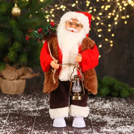 Santa Claus "in red sheepskin coat, with a flashlight" moves, shoes glow, 17x35 cm