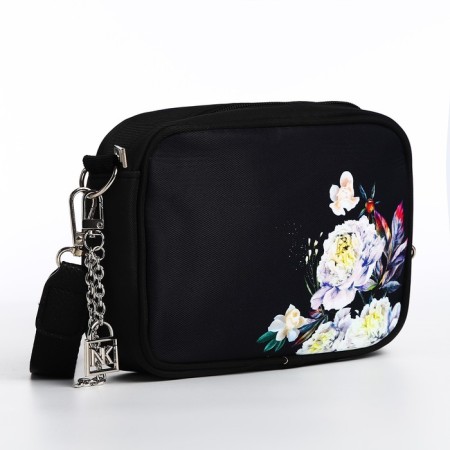 Women's textile bag "Flowers", 19x14x6 cm, black-4