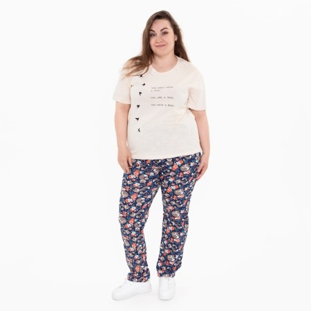 Female pants with print, blue color, size 56