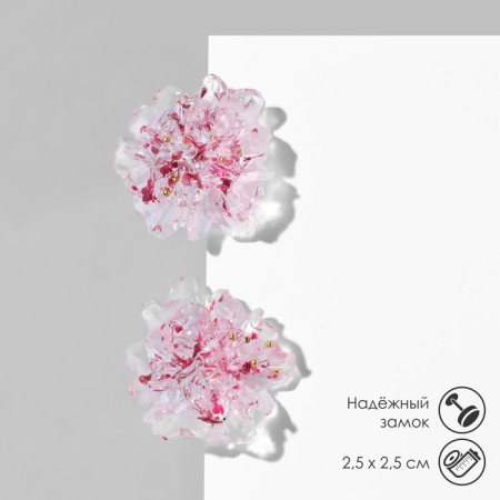 Earrings plastic "Flowers" wavy, white-pink color